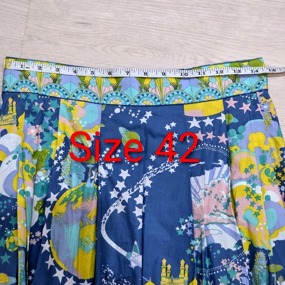 Emporio Sirenuse Flaminia Pleated Printed Cotton Blue & Green A-Line Skirt NWT - Picture 13 of 16